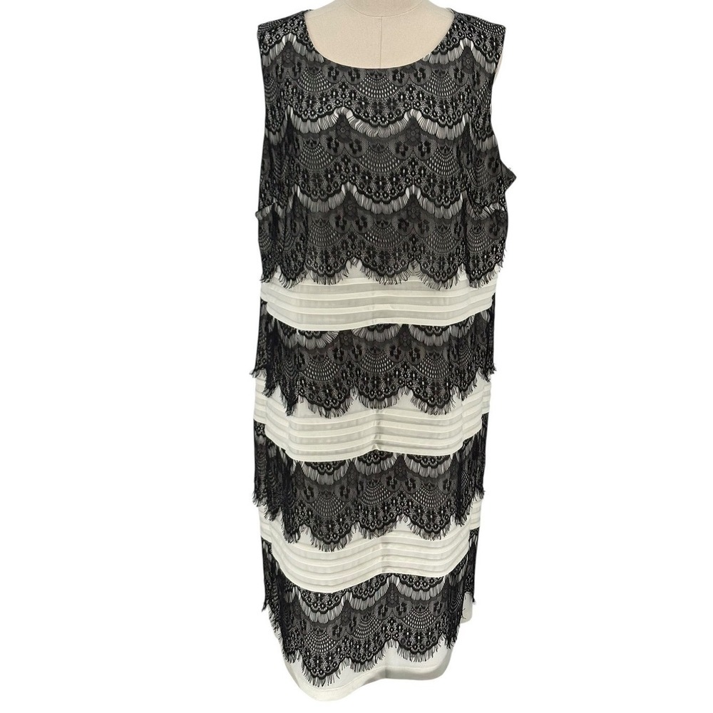 Catherines Tiered Shift Dress Black Ivory Lace Sleeveless Woman 18
